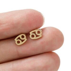 2 FOR $25 18K Gold Unisex Cancer Zodiac Sign Minimalist Stud Earrings